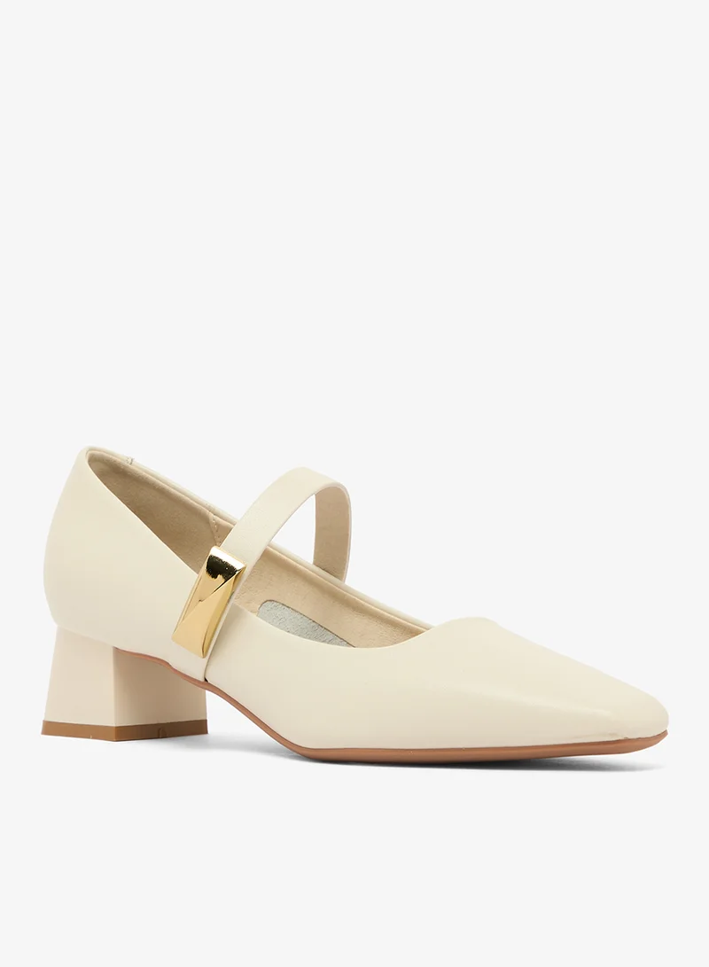 جينجر Strap Detail Block Heel Mary Janes